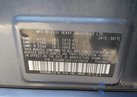 2013 Subaru Legacy 2.5I Premium z USA, uszkodzony, nr VIN 4S3BMCG60D3009939